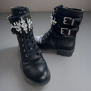 Combat Whimisgoth Boots Circus by Sam‎ Edelman Rhinestone Buckle Black Size 7